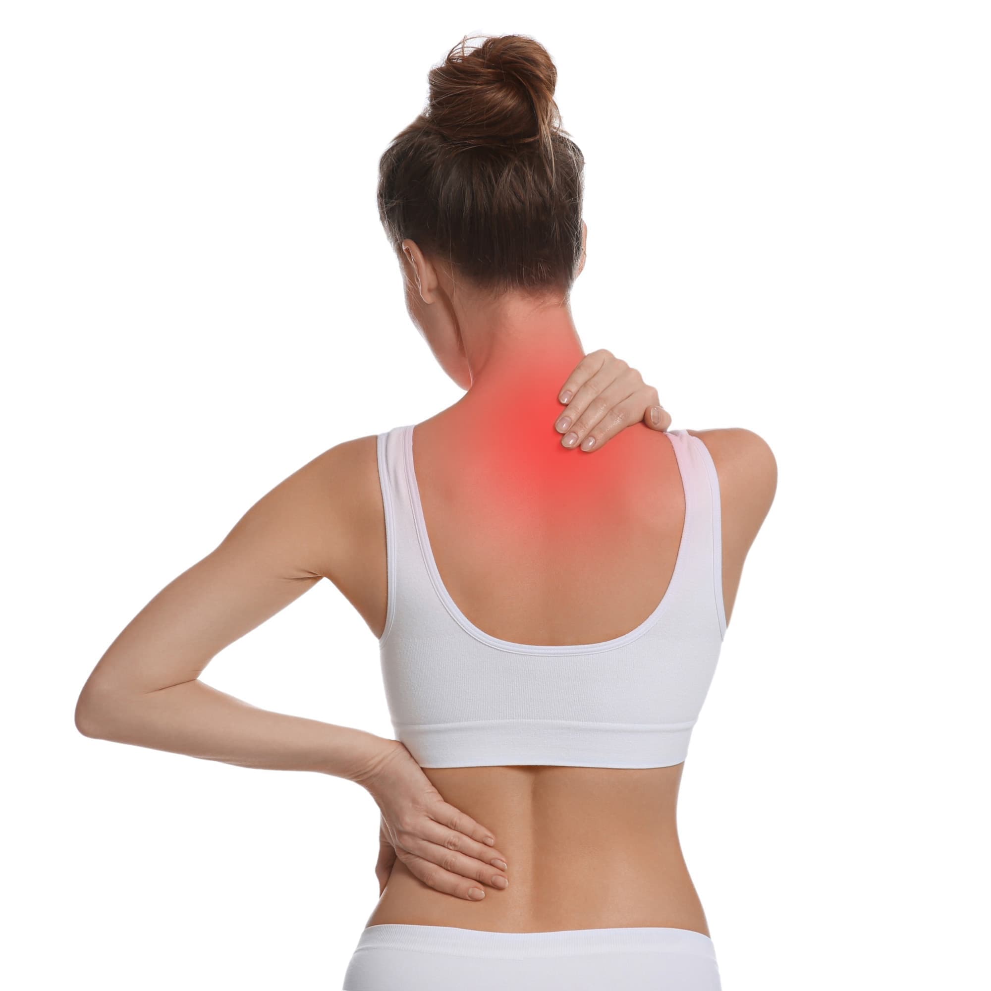 Donna con tensione cervicale e dolore al collo